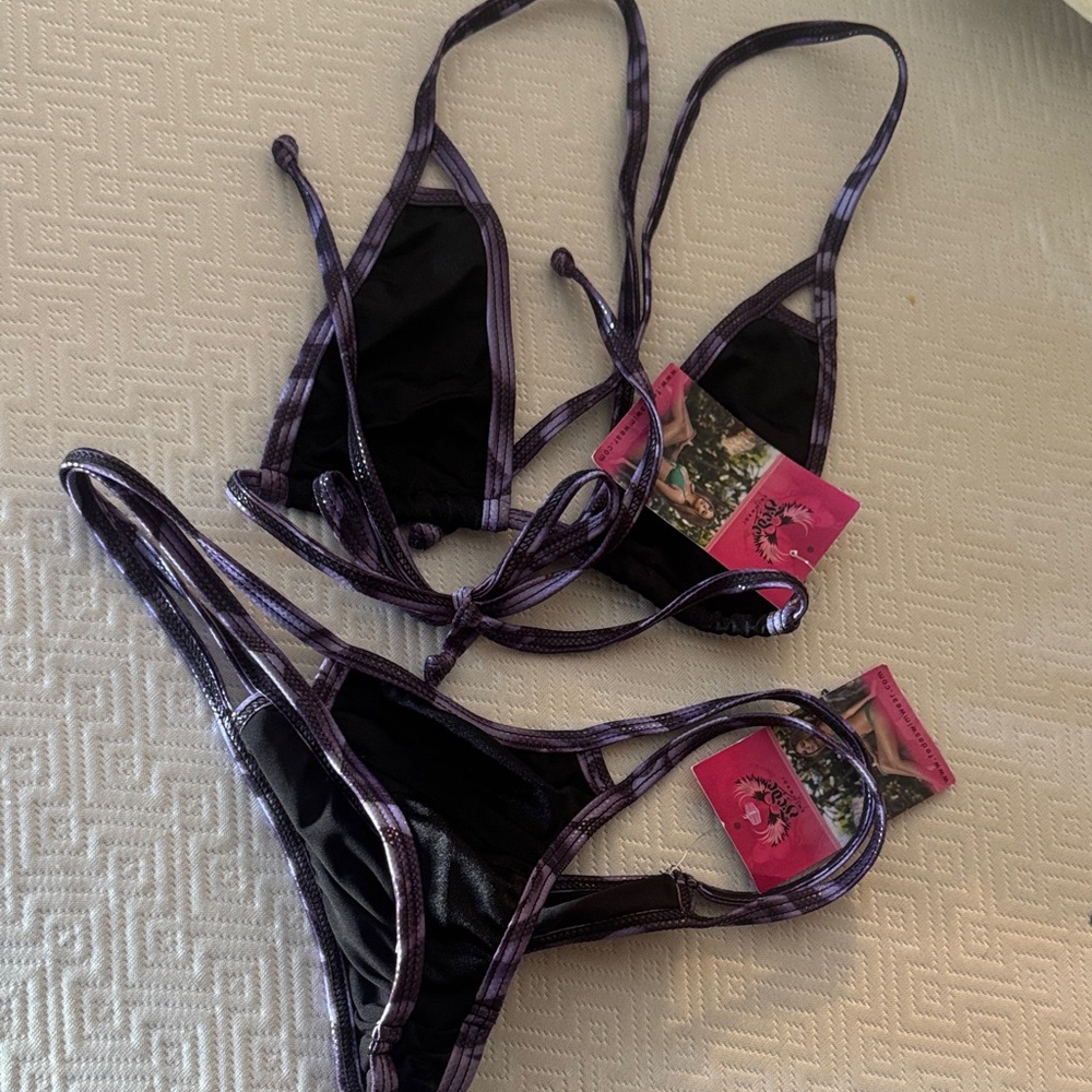 Fede Swimwear micro black and Purple Strappy Bikini Set
